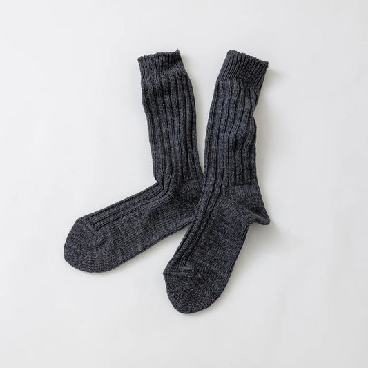 Ribbed cotton crew sock dark grey