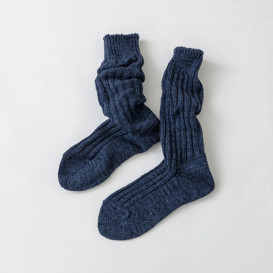 Ribbed cotton crew sock indigo blue