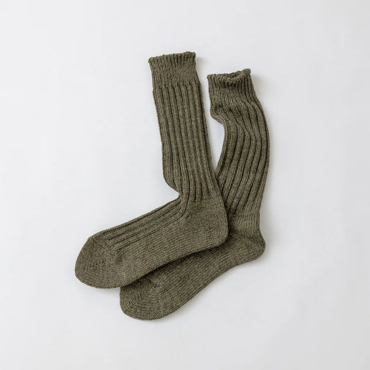 Ribbed cotton crew sock khaki