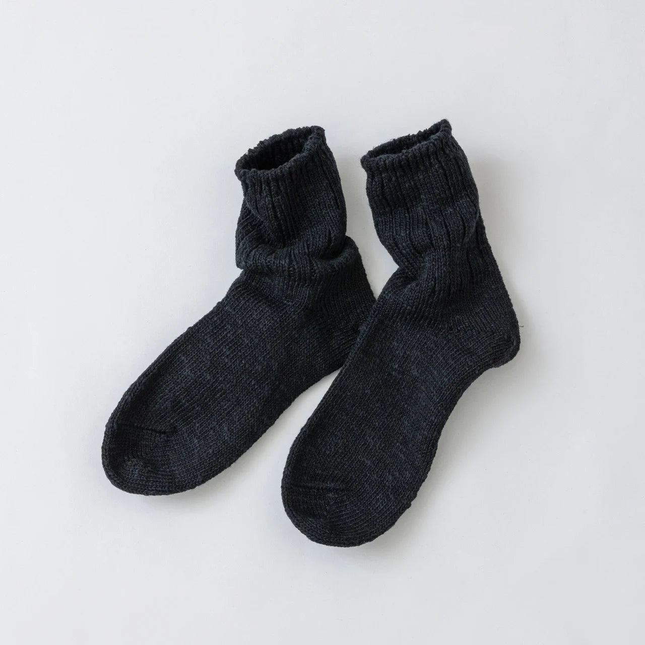 Slub knit cotton crew socks black