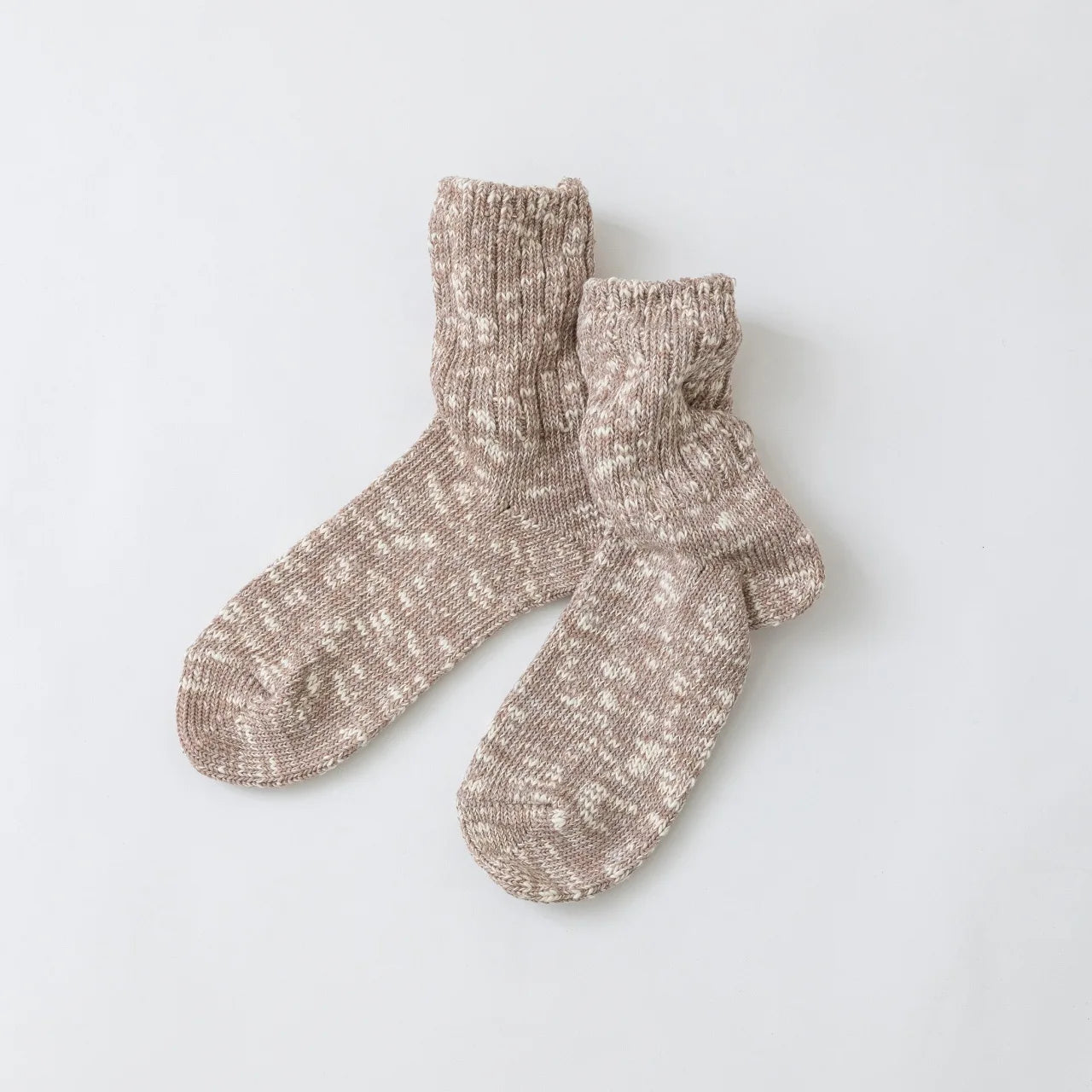 Slub knit cotton crew socks light brown