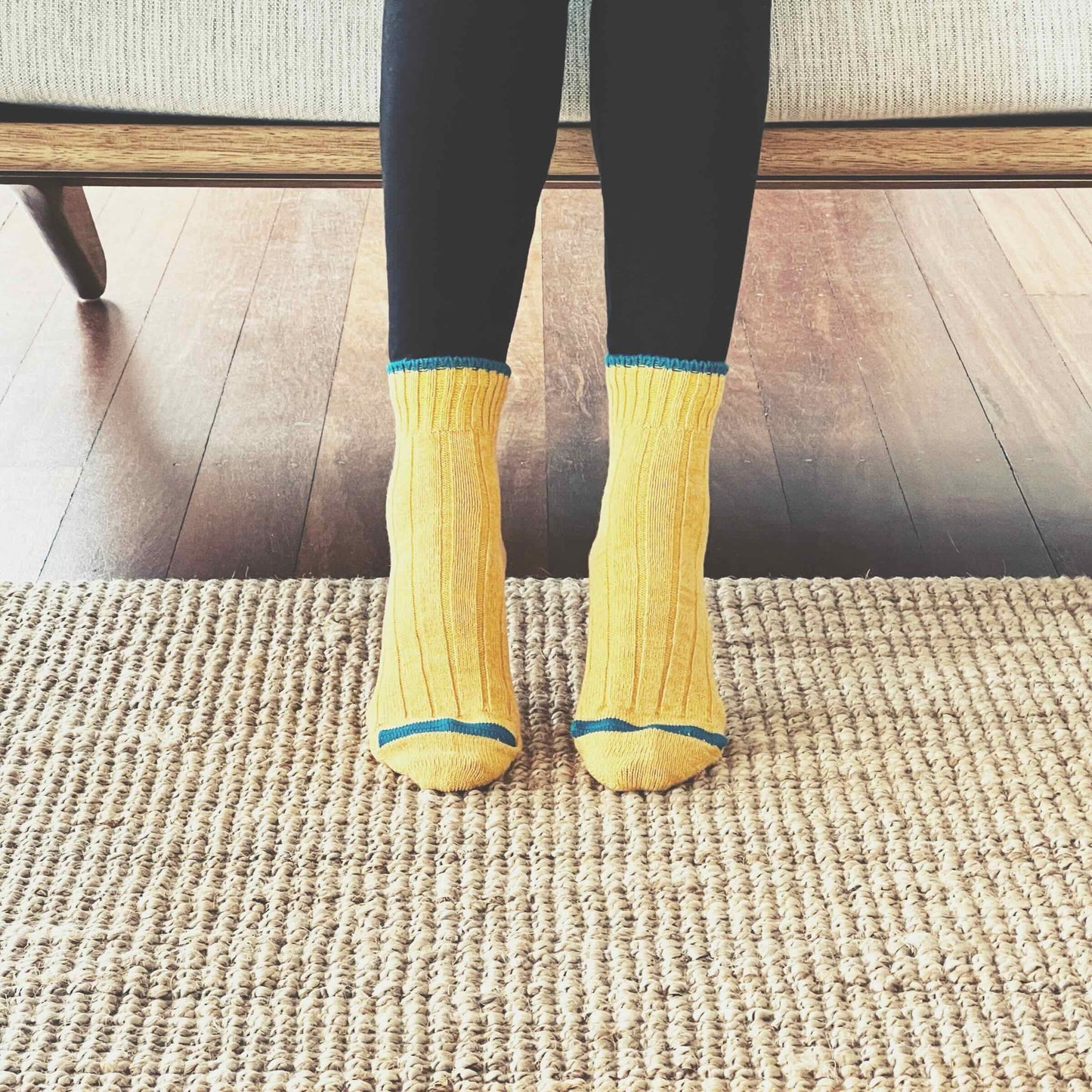 Hemp quarter crew socks mustard yellow