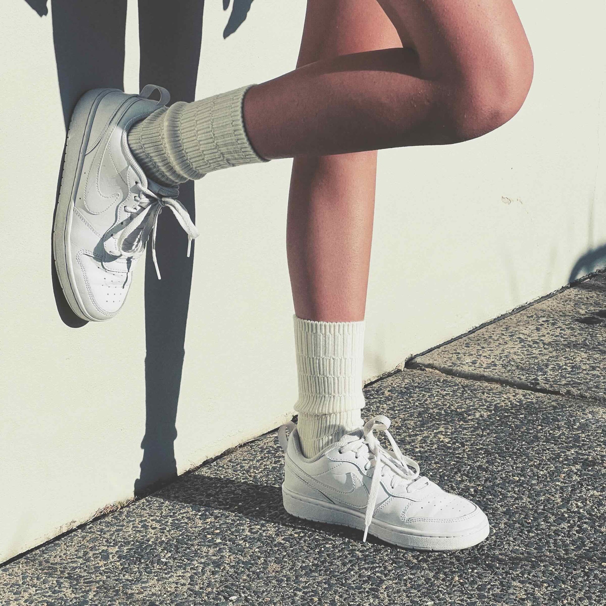 White wool crew socks